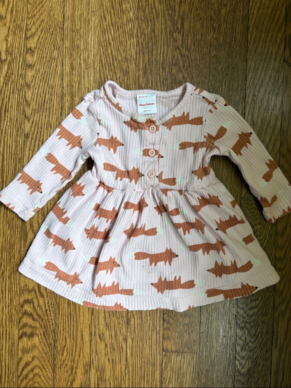 Hanna Andersson Pink Ribbed Fox-Print Baby Dress